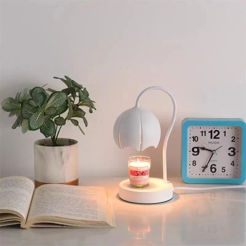 Contemporary Nordic Iron Glass Wood Flower 1-Light Melting Wax Table Lamp For Bedside