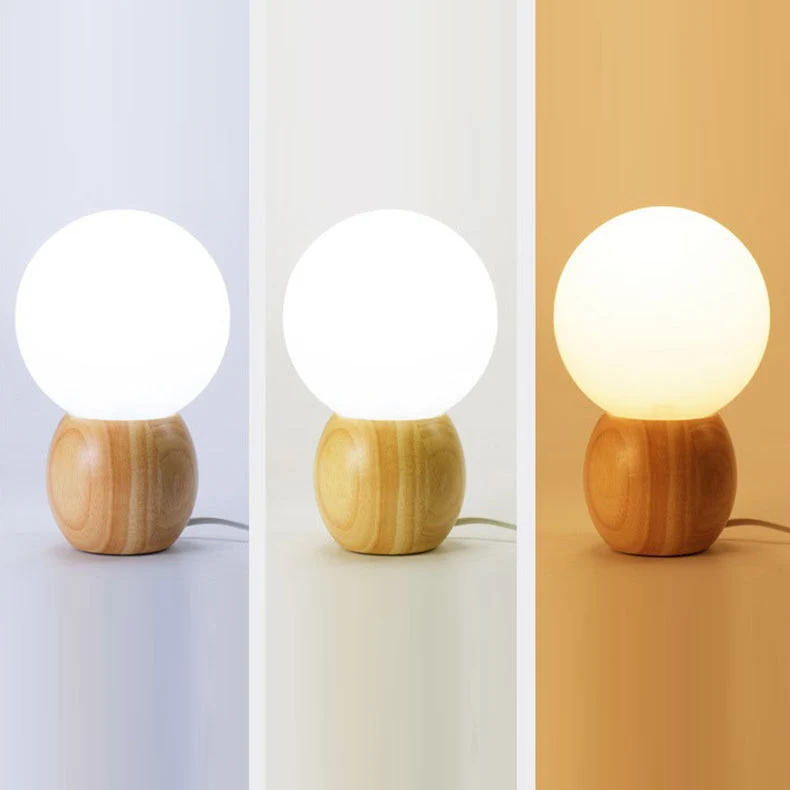 Contemporary Scandinavian Orb Glass Wood Base 1-Light Table Lamp For Bedroom