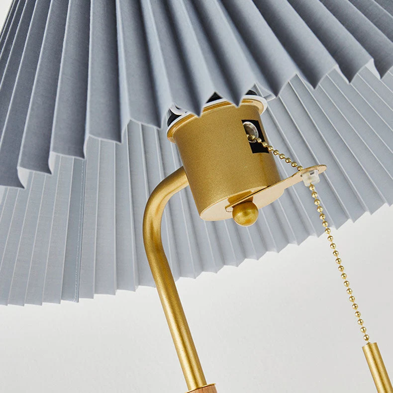 Modern Minimalist Pleated Umbrella Fabric Wood Hardware 1-Light Table Lamp For Bedroom