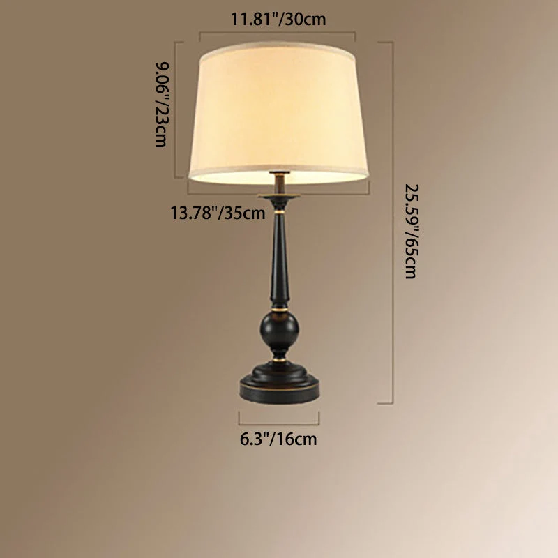 Traditional Vintage Pleated Fabric Shade Iron Base 1-Light Table Lamp For Bedroom