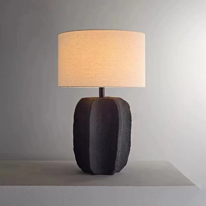 Modern Minimalist Round Cylinder Ceramic Base Linen Fabric 1-Light Table Lamp For Living Room