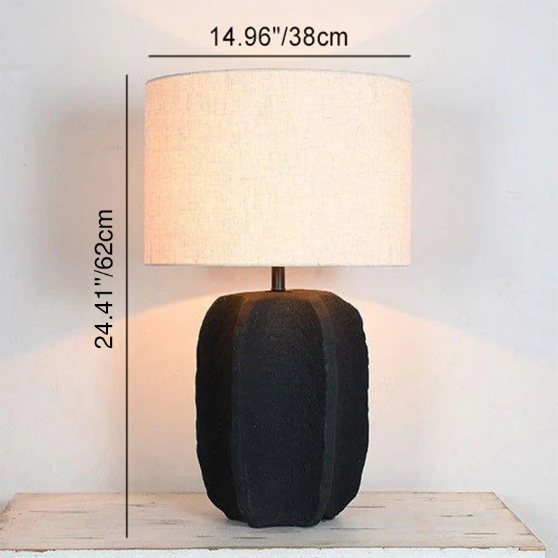 Modern Minimalist Round Cylinder Ceramic Base Linen Fabric 1-Light Table Lamp For Living Room