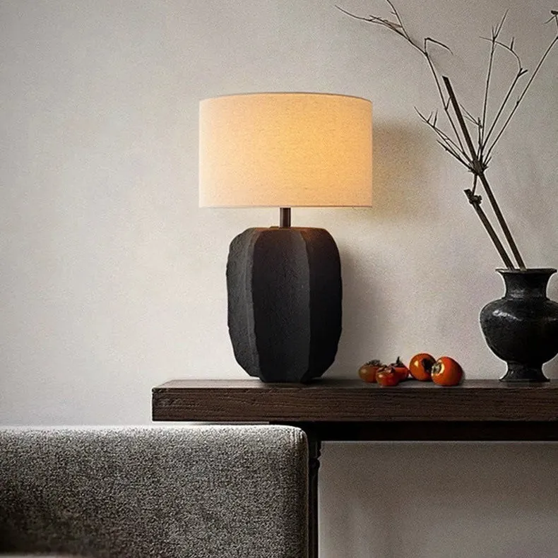Modern Minimalist Round Cylinder Ceramic Base Linen Fabric 1-Light Table Lamp For Living Room