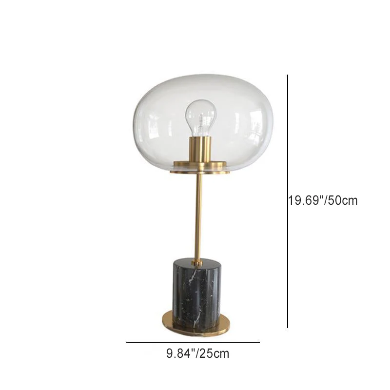 Modern Minimalist Round Ball Cylinder Marble Base Iron Glass 1-Light Table Lamp For Living Room