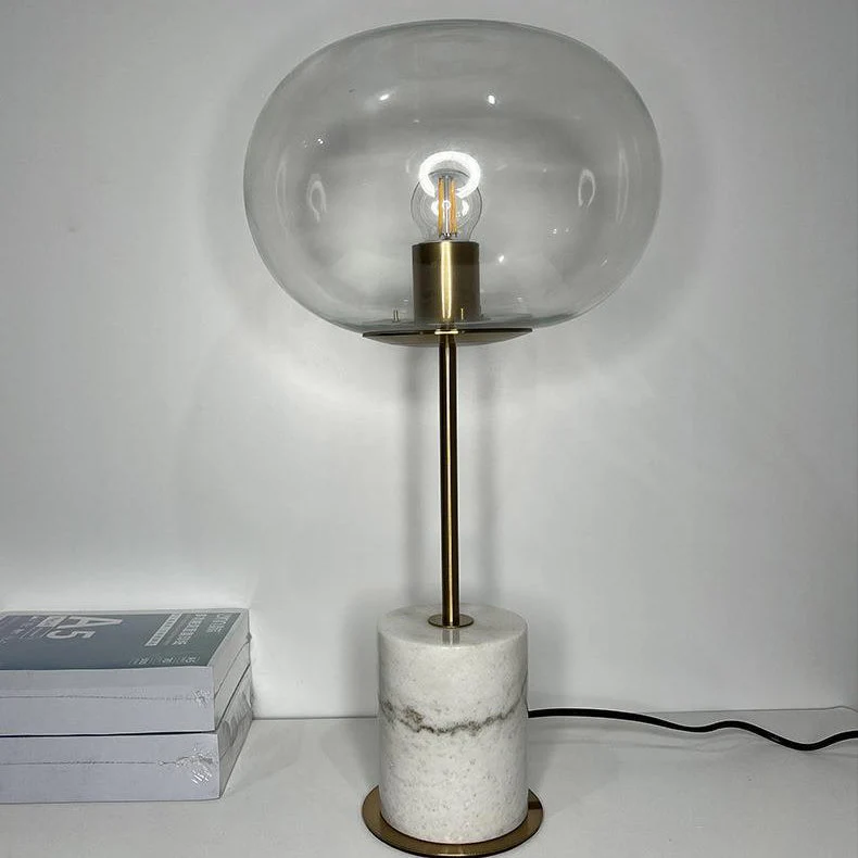 Modern Minimalist Round Ball Cylinder Marble Base Iron Glass 1-Light Table Lamp For Living Room