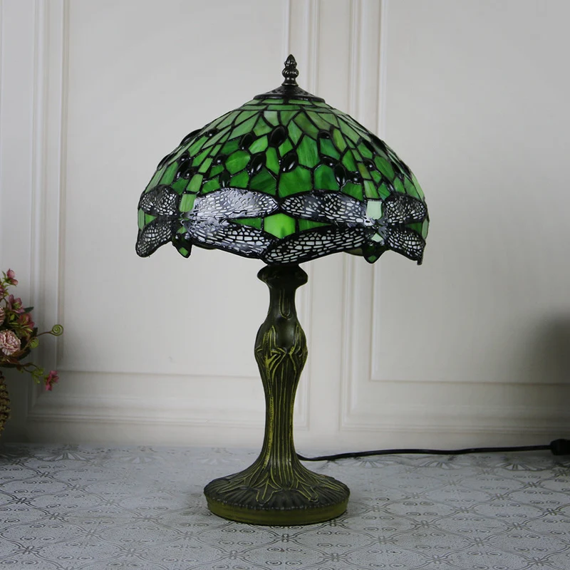 Traditional Tiffany Dragonfly Stained Glass Alloy Base 1-Light Table Lamp For Home Office
