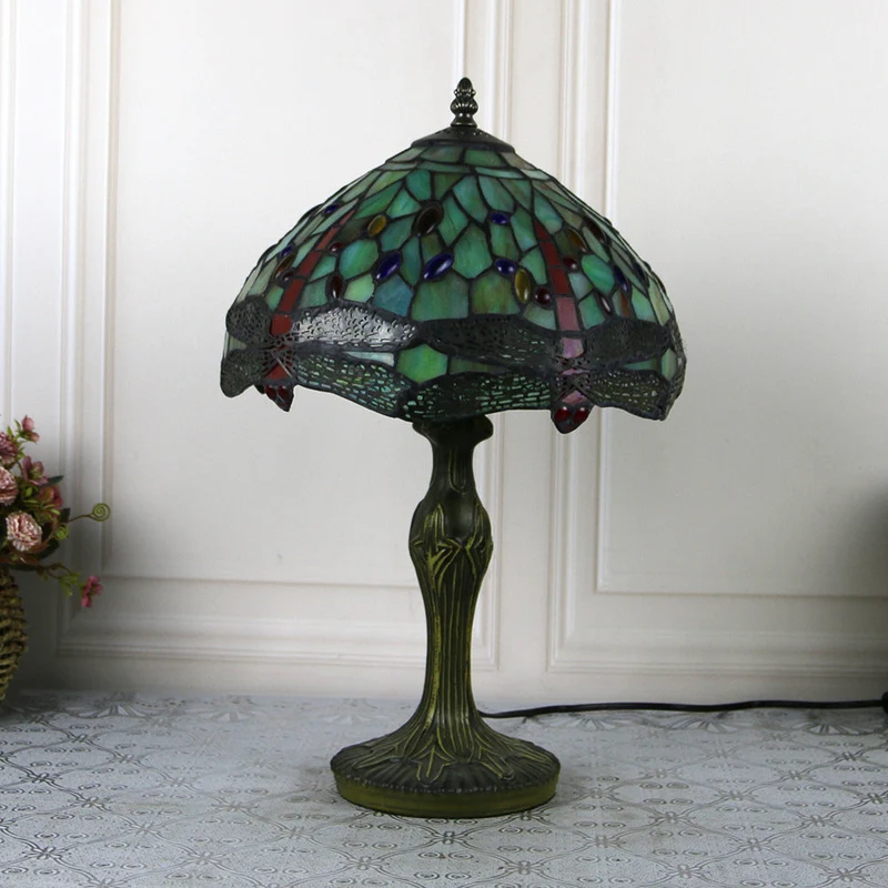 Traditional Tiffany Dragonfly Stained Glass Alloy Base 1-Light Table Lamp For Home Office