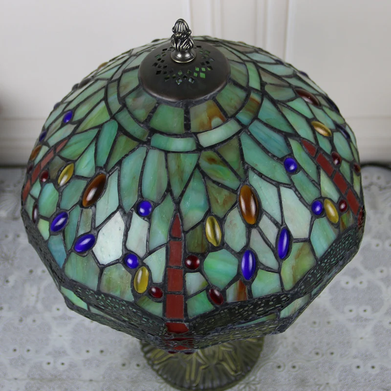Traditional Tiffany Dragonfly Stained Glass Alloy Base 1-Light Table Lamp For Home Office