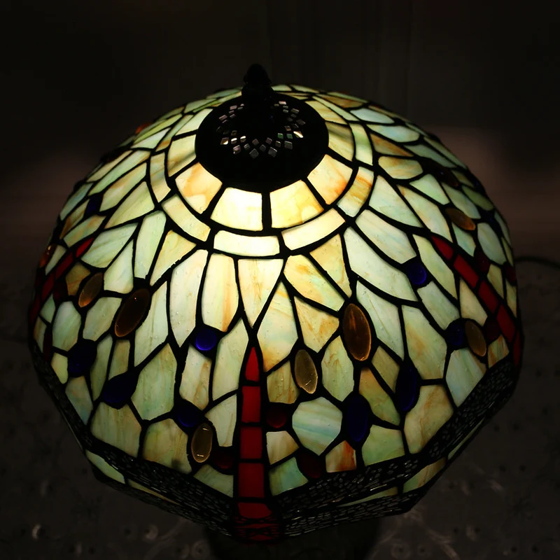 Traditional Tiffany Dragonfly Stained Glass Alloy Base 1-Light Table Lamp For Home Office