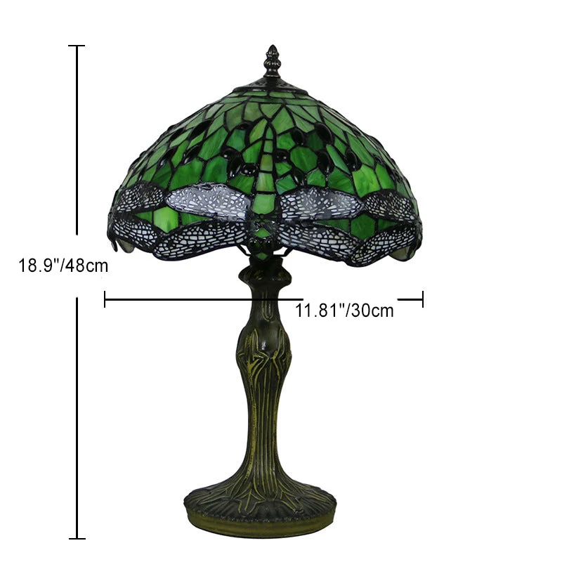 Traditional Tiffany Dragonfly Stained Glass Alloy Base 1-Light Table Lamp For Home Office
