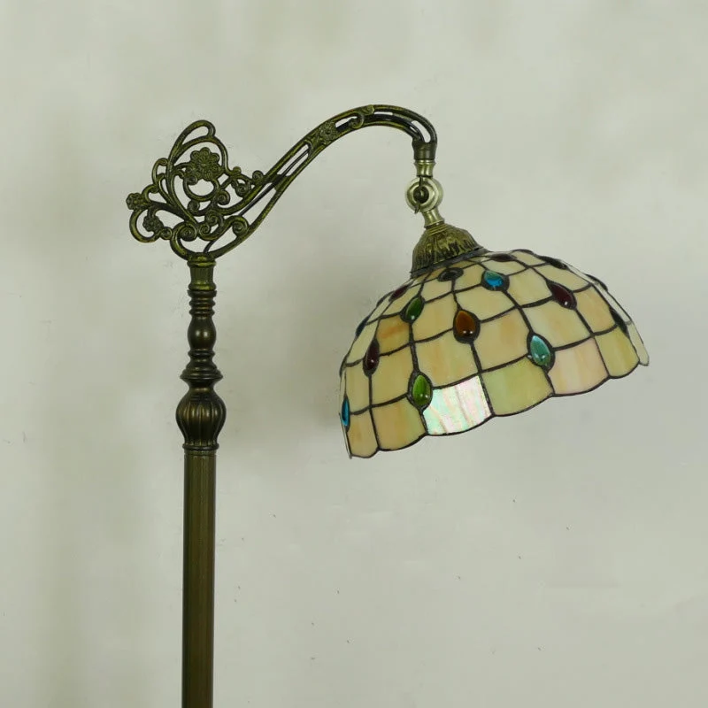 Traditional Tiffany Plaid Stained Glass Bead Decor 1-Light Standing Floor Lamp For Home Office