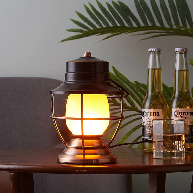 Traditional Farmhouse Waterproof Rechargeable Iron Acrylic Cylinder LED Table Lamp For Entertainment Room