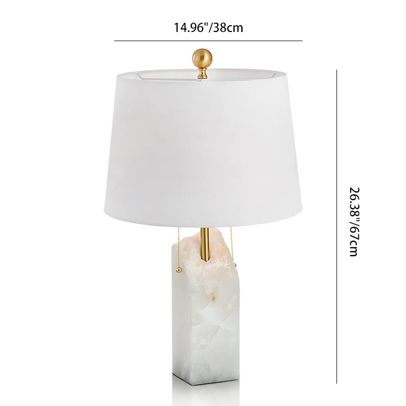 Modern Luxury Fabric Tapered Shade Raw White Alabaster Base 1-Light Table Lamp For Bedroom