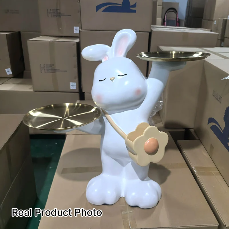 Contemporary Creative Rabbit Resin Stainless Steel Side Table 2 - Tray For Living Room