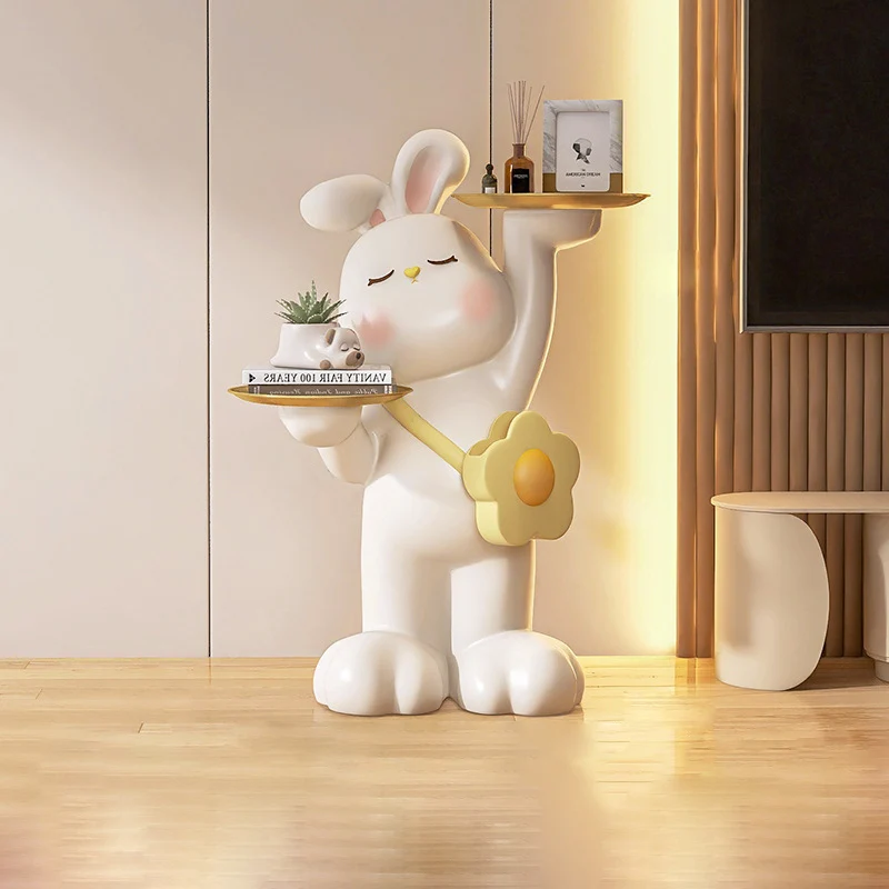 Contemporary Creative Rabbit Resin Stainless Steel Side Table 2 - Tray For Living Room
