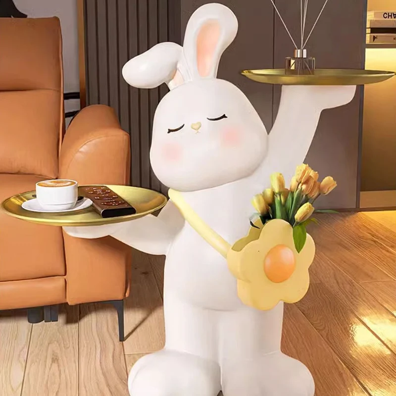 Contemporary Creative Rabbit Resin Stainless Steel Side Table 2 - Tray For Living Room
