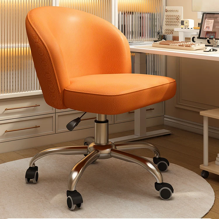 Contemporary Nordic Curved Faux Leather Nylon Steel Swivel Desk Chair Backrest Armless For Study