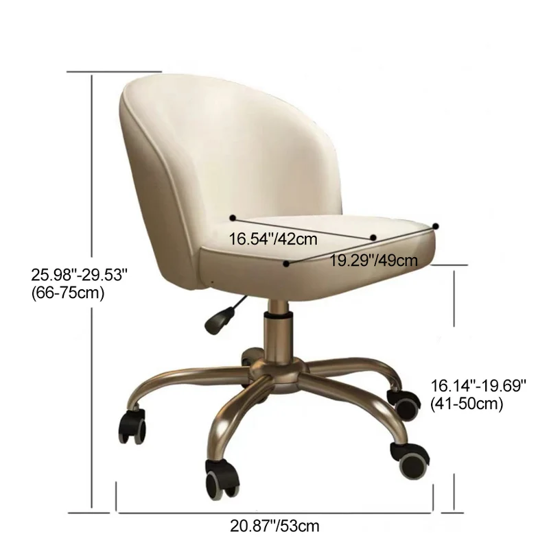 Contemporary Nordic Curved Faux Leather Nylon Steel Swivel Desk Chair Backrest Armless For Study