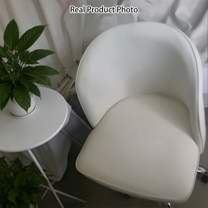 Contemporary Nordic Curved Faux Leather Nylon Steel Swivel Desk Chair Backrest Armless For Study
