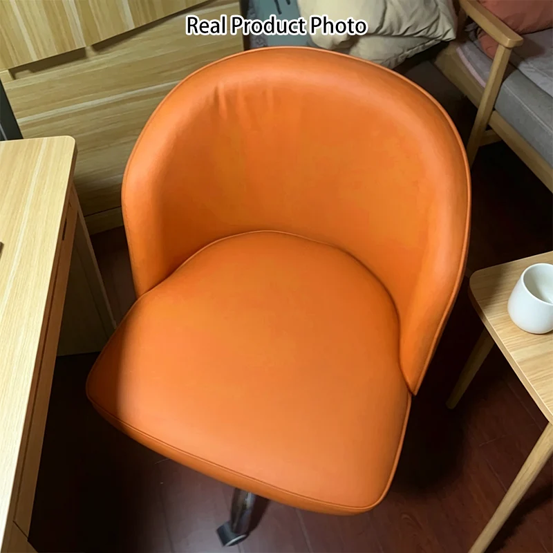 Contemporary Nordic Curved Faux Leather Nylon Steel Swivel Desk Chair Backrest Armless For Study