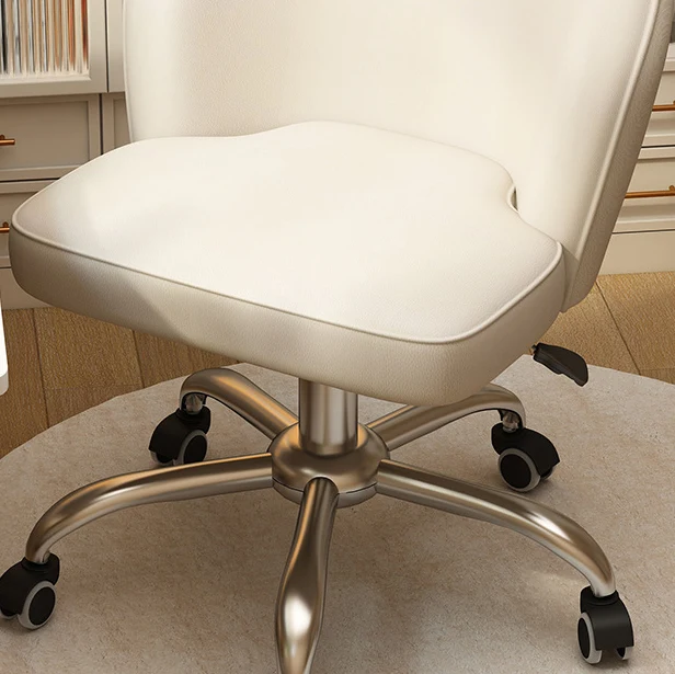 Contemporary Nordic Curved Faux Leather Nylon Steel Swivel Desk Chair Backrest Armless For Study