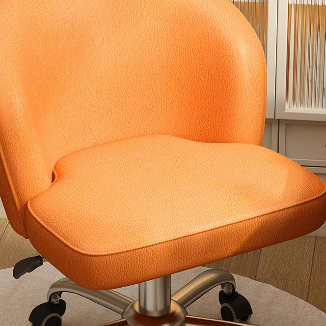 Contemporary Nordic Curved Faux Leather Nylon Steel Swivel Desk Chair Backrest Armless For Study
