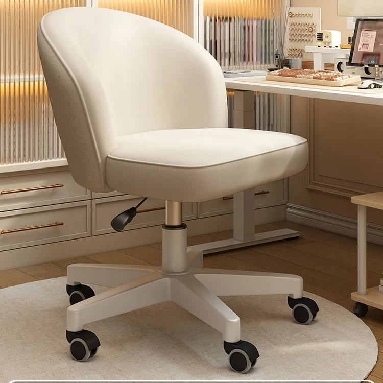 Contemporary Nordic Curved Faux Leather Nylon Steel Swivel Desk Chair Backrest Armless For Study