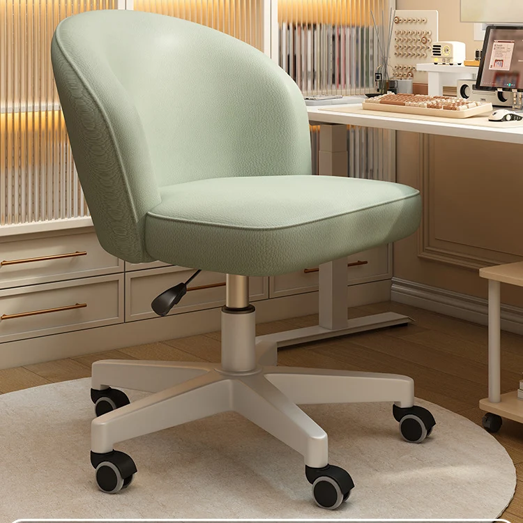 Contemporary Nordic Curved Faux Leather Nylon Steel Swivel Desk Chair Backrest Armless For Study
