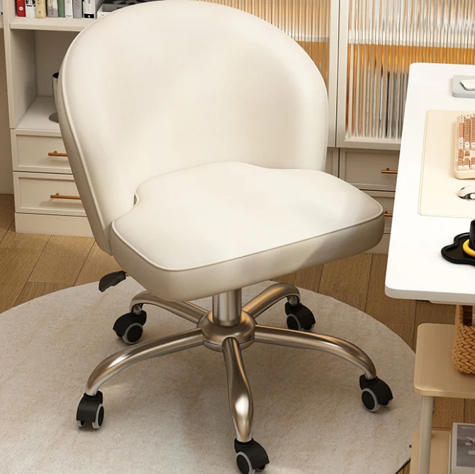 Contemporary Nordic Curved Faux Leather Nylon Steel Swivel Desk Chair Backrest Armless For Study