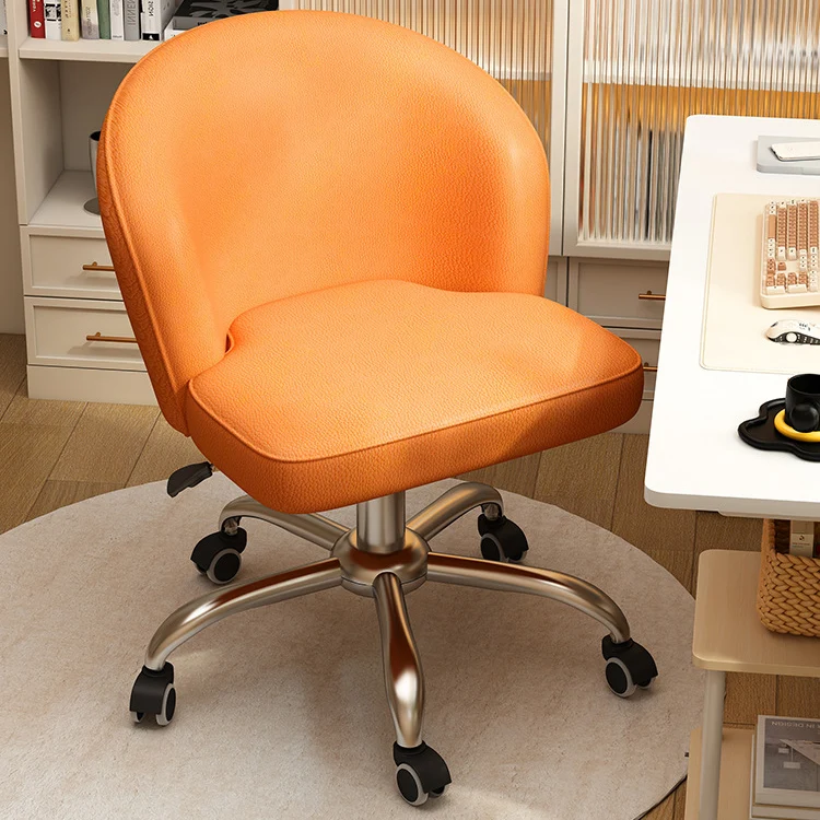 Contemporary Nordic Curved Faux Leather Nylon Steel Swivel Desk Chair Backrest Armless For Study