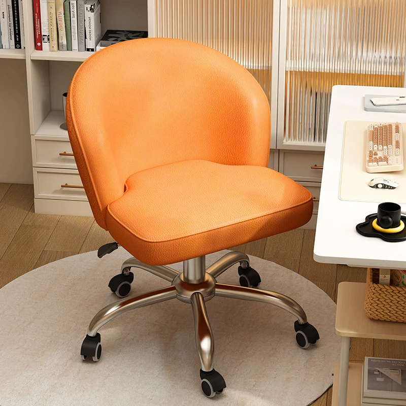 Contemporary Nordic Curved Faux Leather Nylon Steel Swivel Desk Chair Backrest Armless For Study
