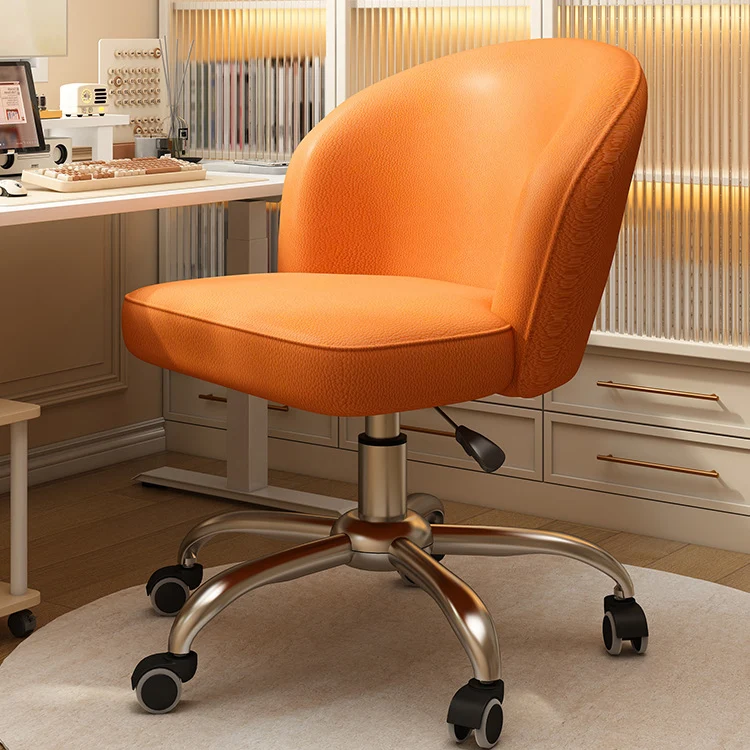 Contemporary Nordic Curved Faux Leather Nylon Steel Swivel Desk Chair Backrest Armless For Study