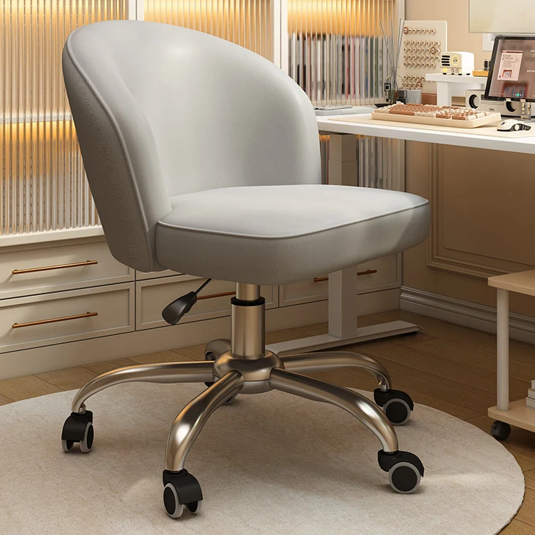 Contemporary Nordic Curved Faux Leather Nylon Steel Swivel Desk Chair Backrest Armless For Study