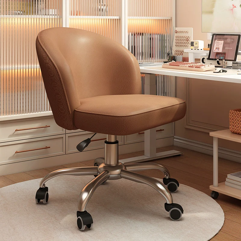 Contemporary Nordic Curved Faux Leather Nylon Steel Swivel Desk Chair Backrest Armless For Study