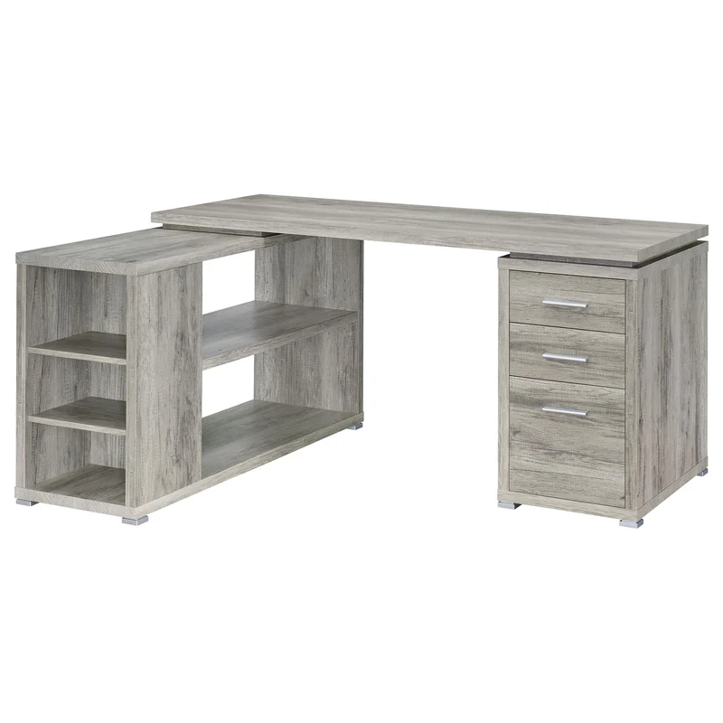 Coaster Furniture Yvette 801516 60-inch 3-Drawer L-Shape Computer Desk - Grey Driftwood