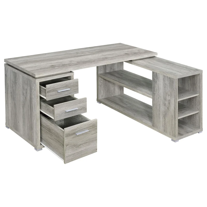 Coaster Furniture Yvette 801516 60-inch 3-Drawer L-Shape Computer Desk - Grey Driftwood