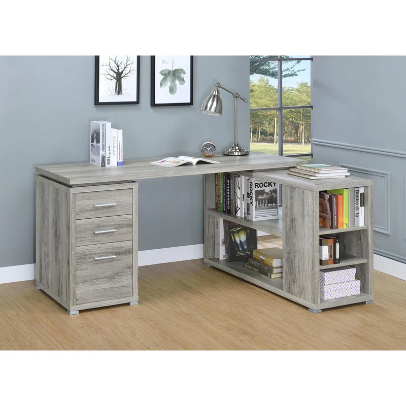 Coaster Furniture Yvette 801516 60-inch 3-Drawer L-Shape Computer Desk - Grey Driftwood