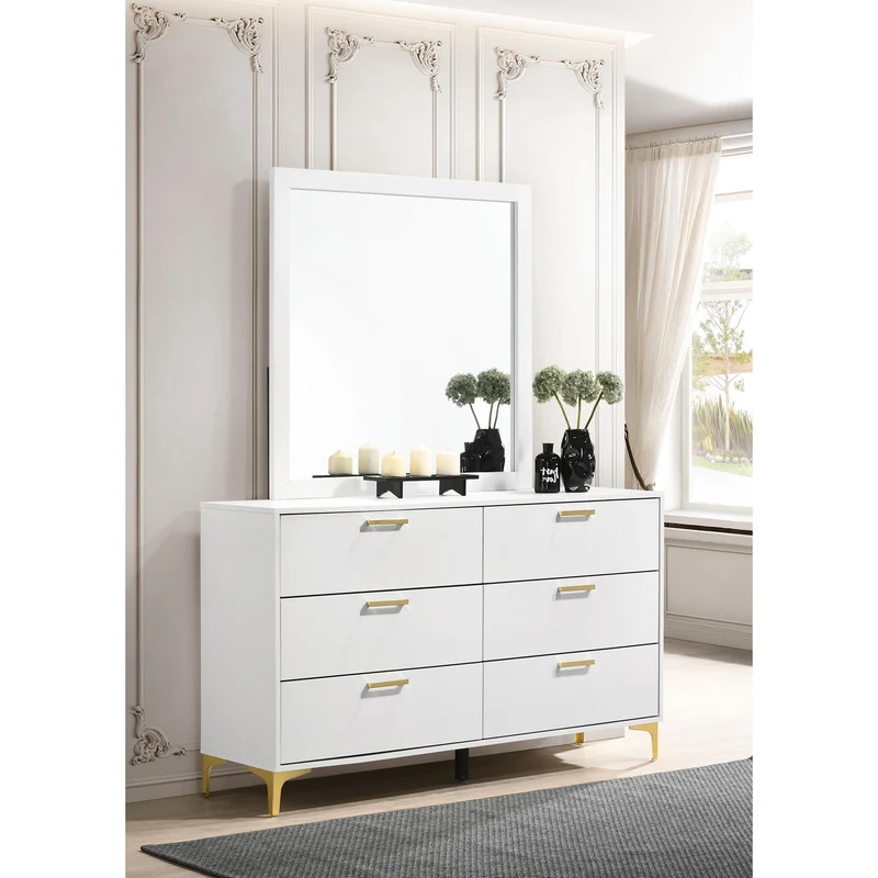 Coaster Furniture Kendall 224403M 6-Drawer Dresser with Mirror - White