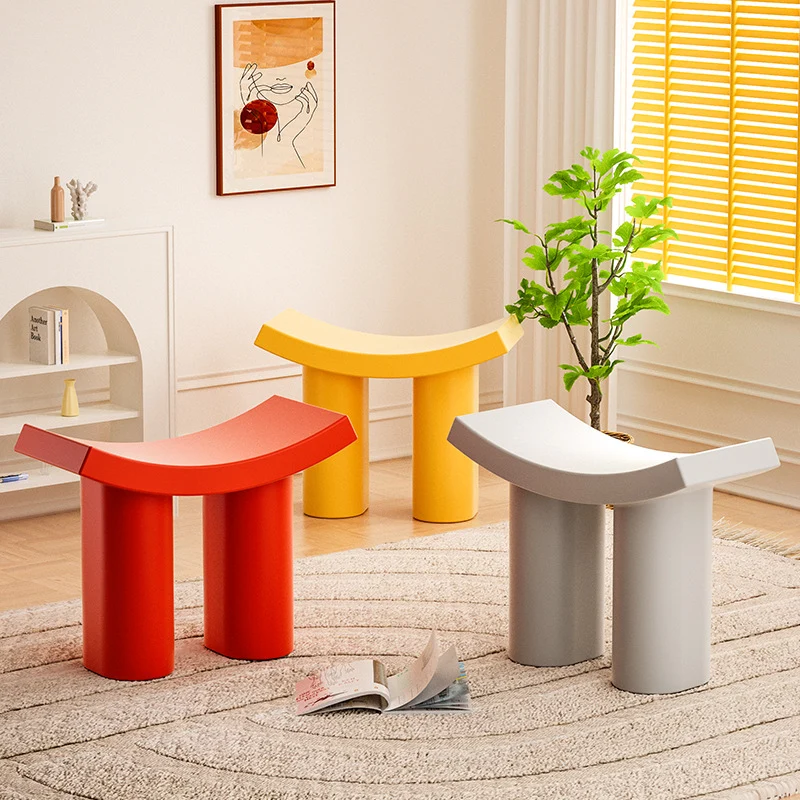 Contemporary Nordic Plastic Curved Cylinder Low Stool For Entryway, Bedroom, Living Room