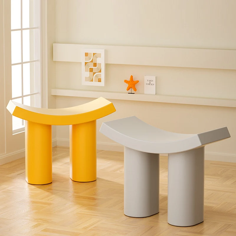 Contemporary Nordic Plastic Curved Cylinder Low Stool For Entryway, Bedroom, Living Room