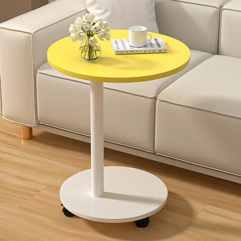 Modern Minimalist MDF & Stainless Steel Round Side Table With Mobility For Bedroom, Living Room