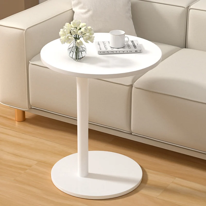 Modern Minimalist MDF & Stainless Steel Round Side Table With Mobility For Bedroom, Living Room