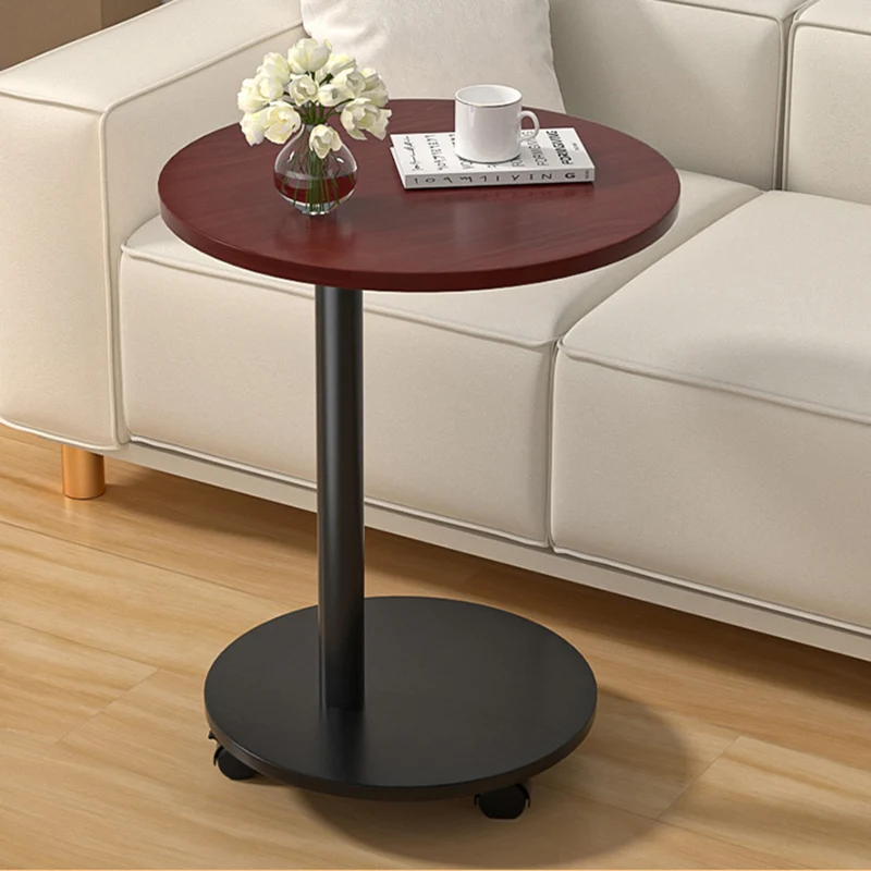 Modern Minimalist MDF & Stainless Steel Round Side Table With Mobility For Bedroom, Living Room