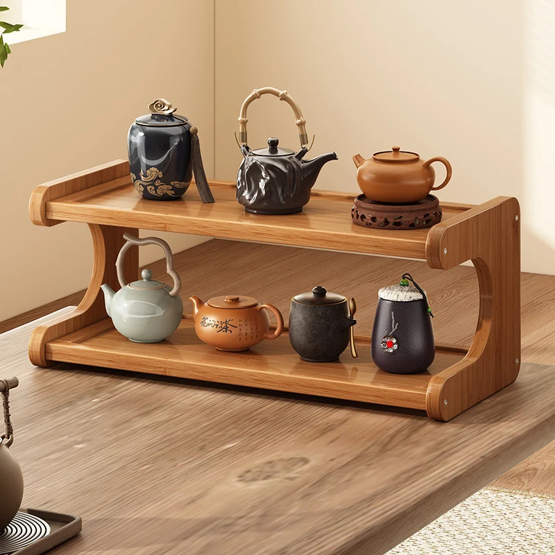 Traditional Chinese MDF & Nan Bamboo Rectangular E-Shaped Bookshelf Storage Shelf With 2/3/4 Tiers For Living Room & Bedroom
