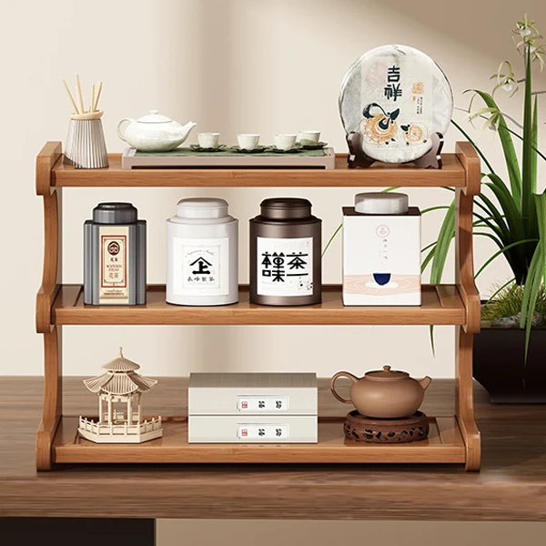 Traditional Chinese MDF & Nan Bamboo Rectangular E-Shaped Bookshelf Storage Shelf With 2/3/4 Tiers For Living Room & Bedroom