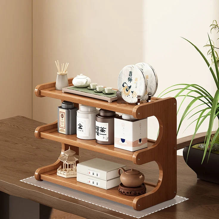Traditional Chinese MDF & Nan Bamboo Rectangular E-Shaped Bookshelf Storage Shelf With 2/3/4 Tiers For Living Room & Bedroom