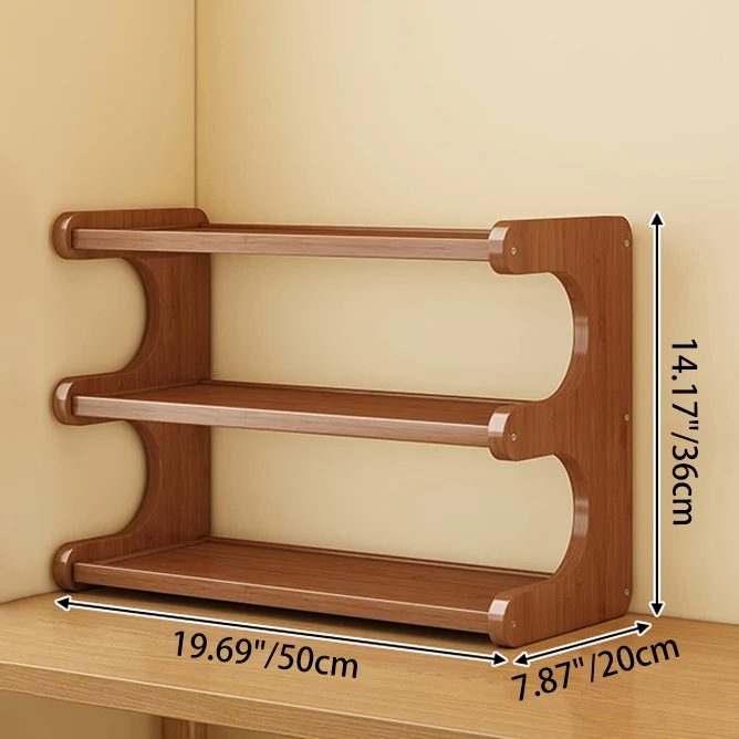 Traditional Chinese MDF & Nan Bamboo Rectangular E-Shaped Bookshelf Storage Shelf With 2/3/4 Tiers For Living Room & Bedroom