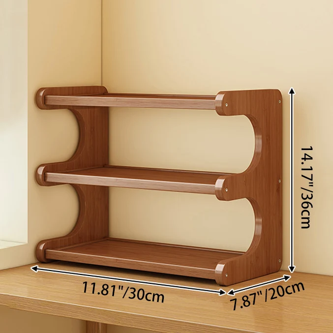Traditional Chinese MDF & Nan Bamboo Rectangular E-Shaped Bookshelf Storage Shelf With 2/3/4 Tiers For Living Room & Bedroom