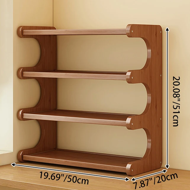 Traditional Chinese MDF & Nan Bamboo Rectangular E-Shaped Bookshelf Storage Shelf With 2/3/4 Tiers For Living Room & Bedroom