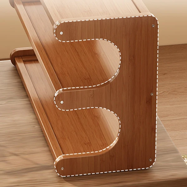Traditional Chinese MDF & Nan Bamboo Rectangular E-Shaped Bookshelf Storage Shelf With 2/3/4 Tiers For Living Room & Bedroom
